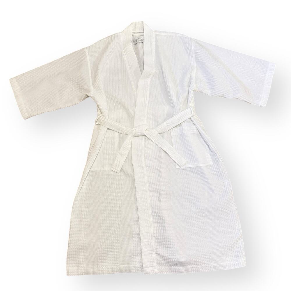 Boca Terry Spa Robe Womens One Size White Waffle Kimono Cotton Blend Bathrobe